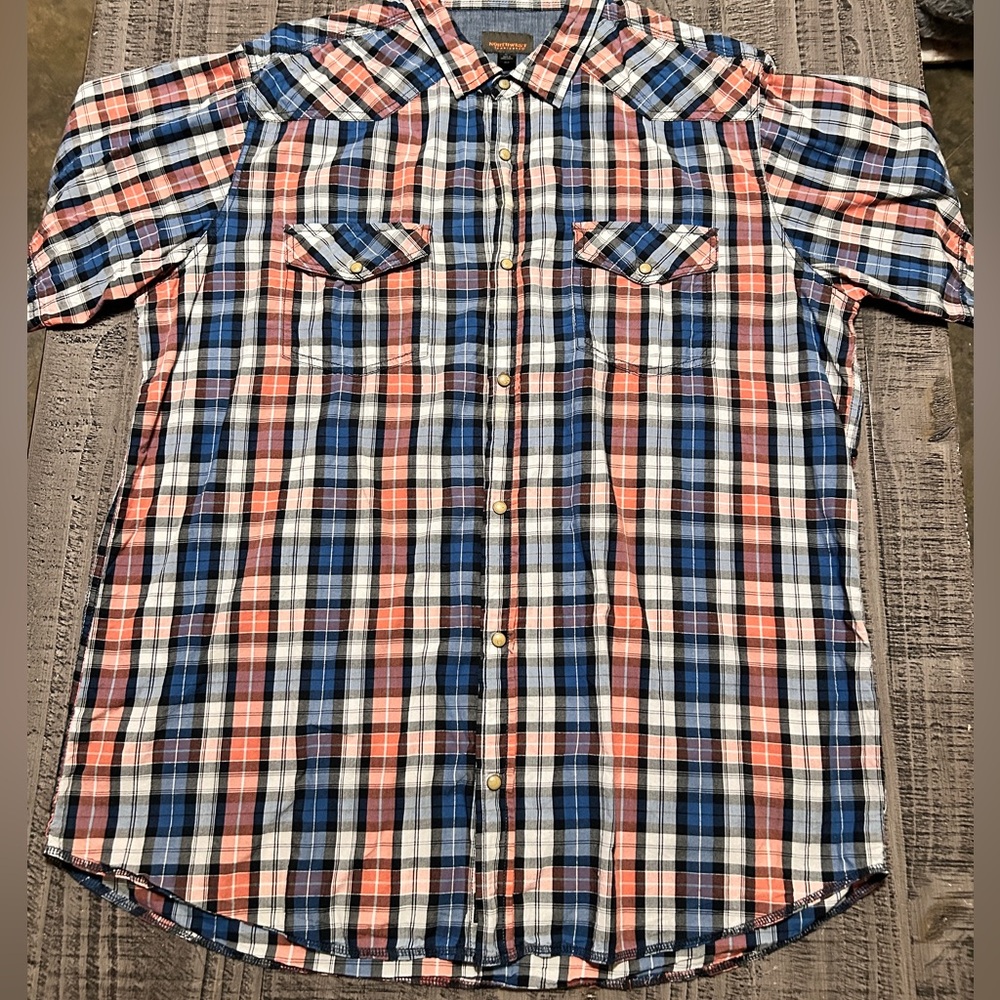 Northwest Territory Blue and Pink Plaid Down Snap Closures Shirt